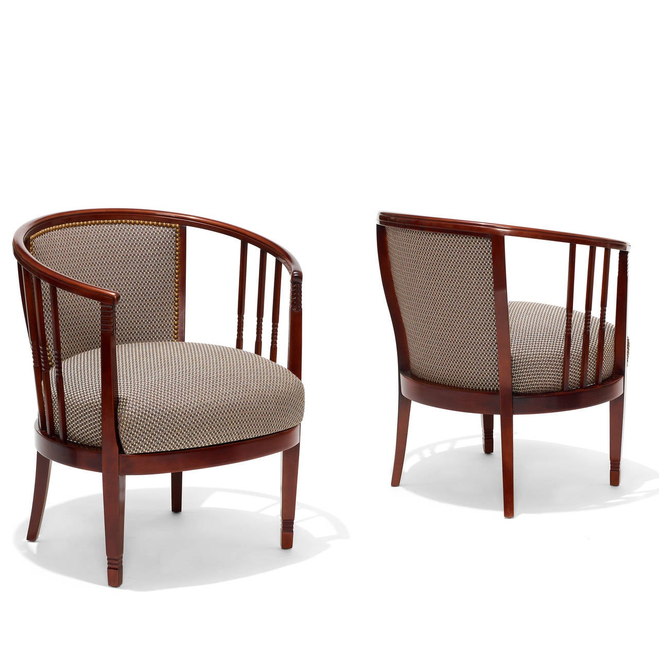 Swedish pair of Arts and Crafts armchairs in beech with carved details