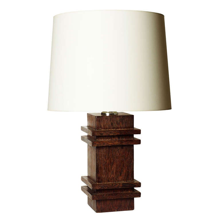Pedestal Table Lamp in Palm Wood by Jacques For Sale at 1stdibs