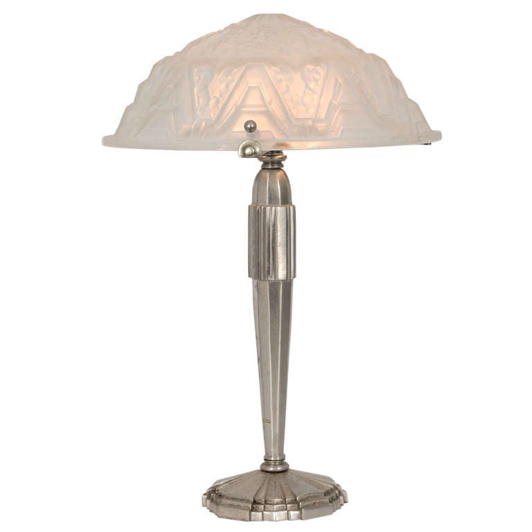 1920s Art Deco Table Lamp with Signed Glass Shade For Sale at 1stDibs 1920s table lamps, art