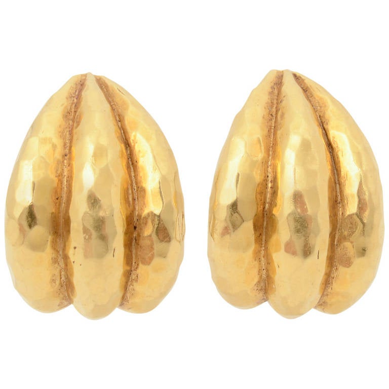 Van Cleef and Arpels Hammered Gold Earrings at 1stdibs