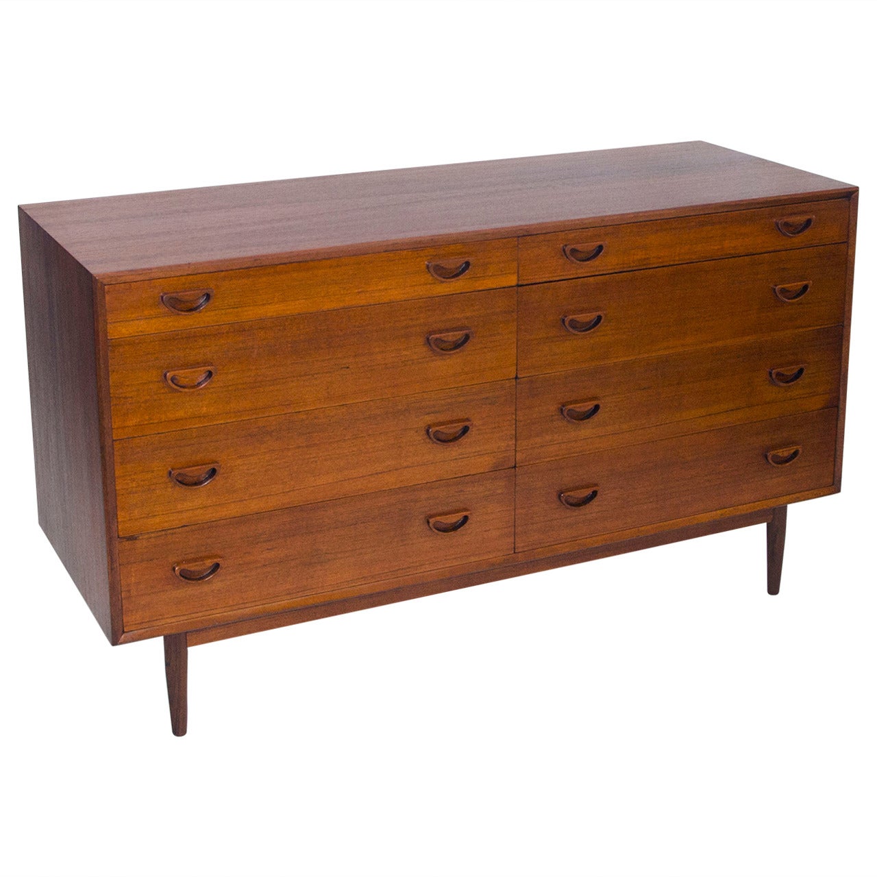 Mid Century Danish Teak, EightDrawer Low Dresser at 1stDibs