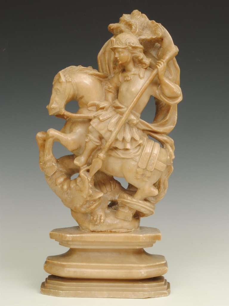 Alabaster figure of saint and the dragon For Sale at 1stdibs