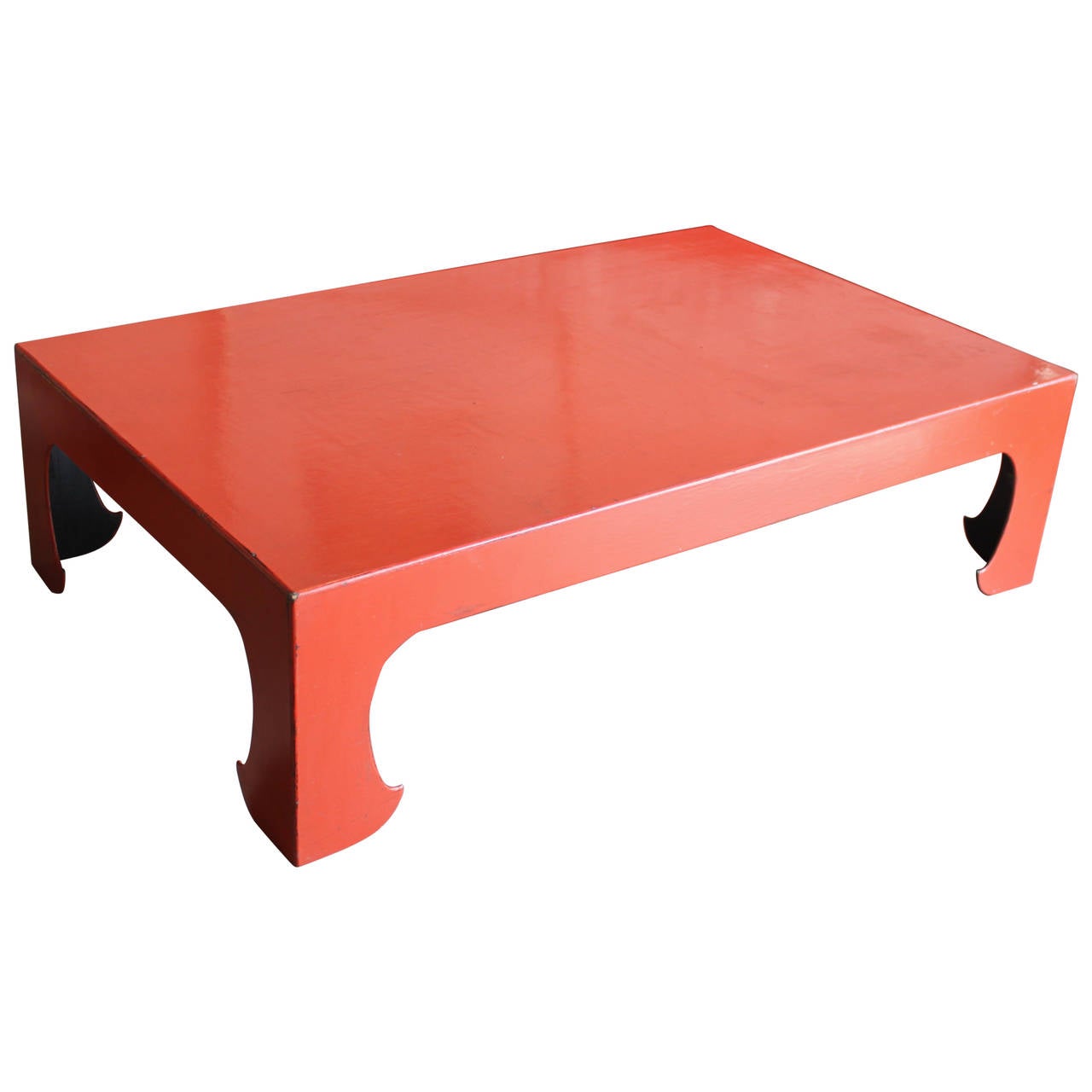 Vintage Red Coral Lacquered Chinese Coffee Table For Sale at 1stDibs
