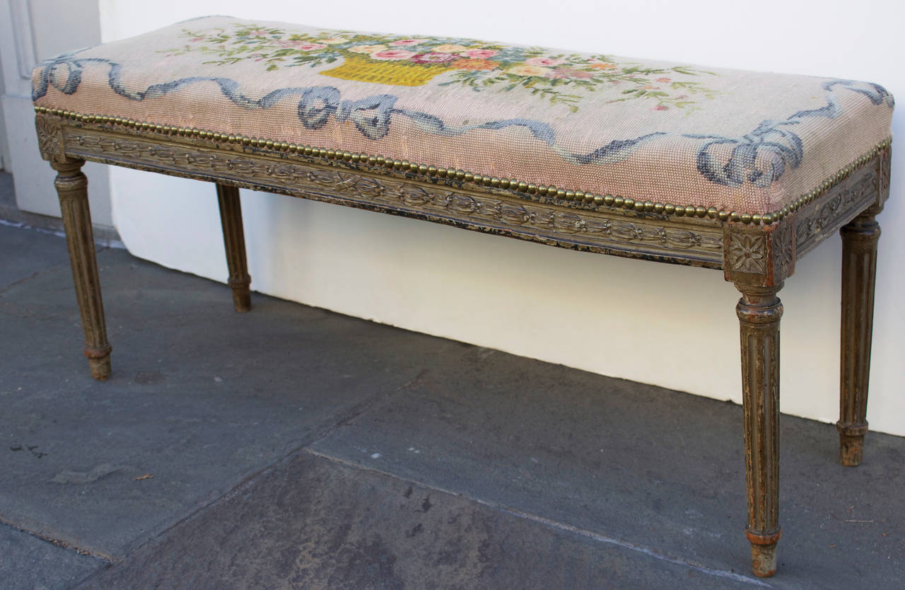French Needlepoint Covered Louis XVI Style Bench at 1stDibs