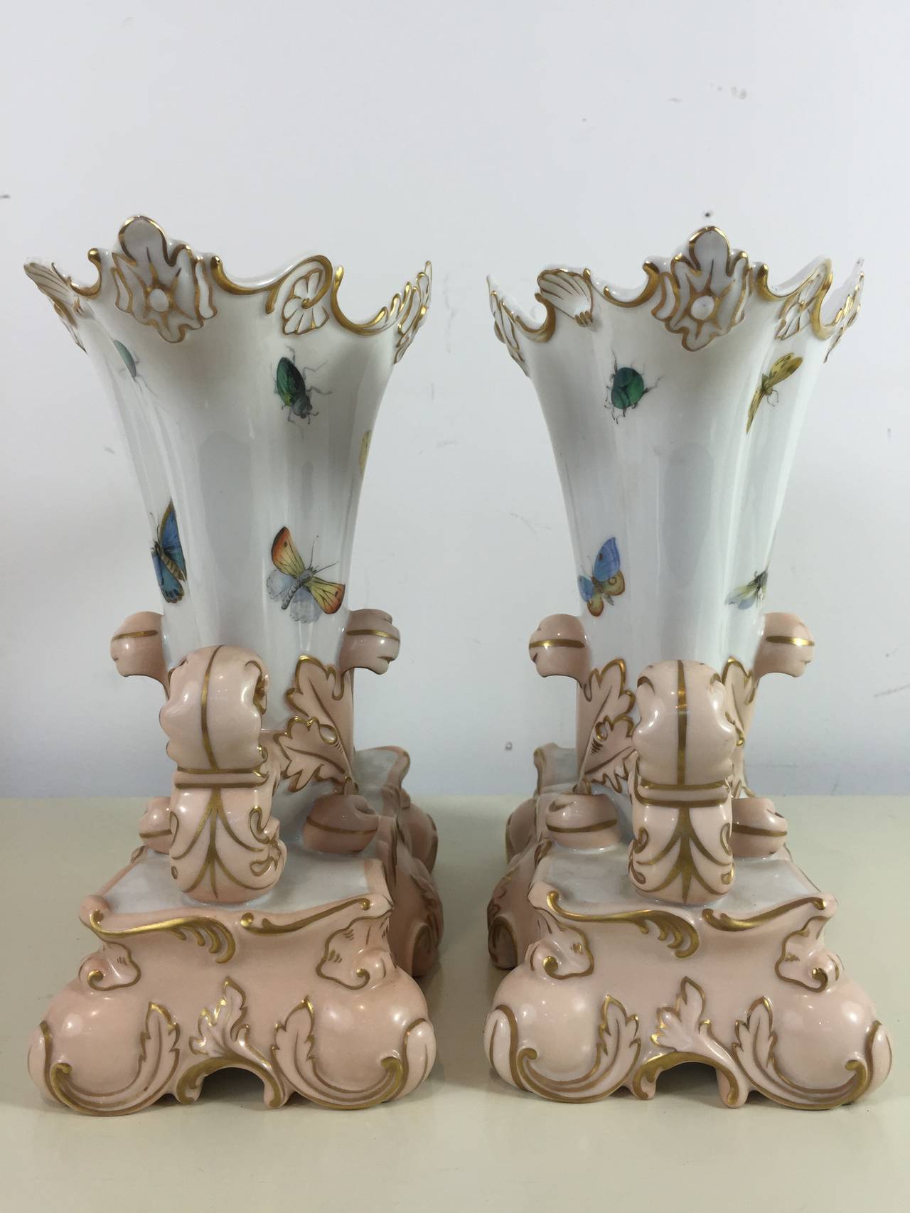 R and L Naturalistic Cornucopia Mantle Vases at 1stDibs
