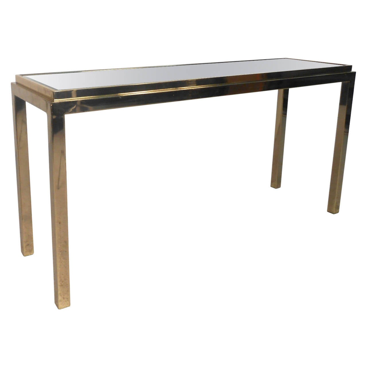 Brass Console Table with Beveled Mirror Top For Sale at 1stdibs