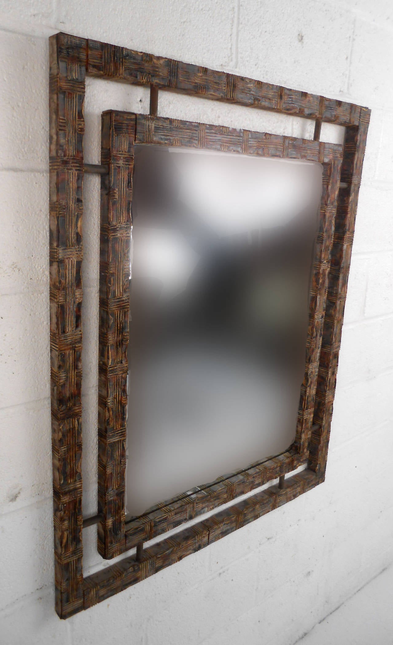 Unique Wall Mirror w/ Textured Frame For Sale at 1stdibs