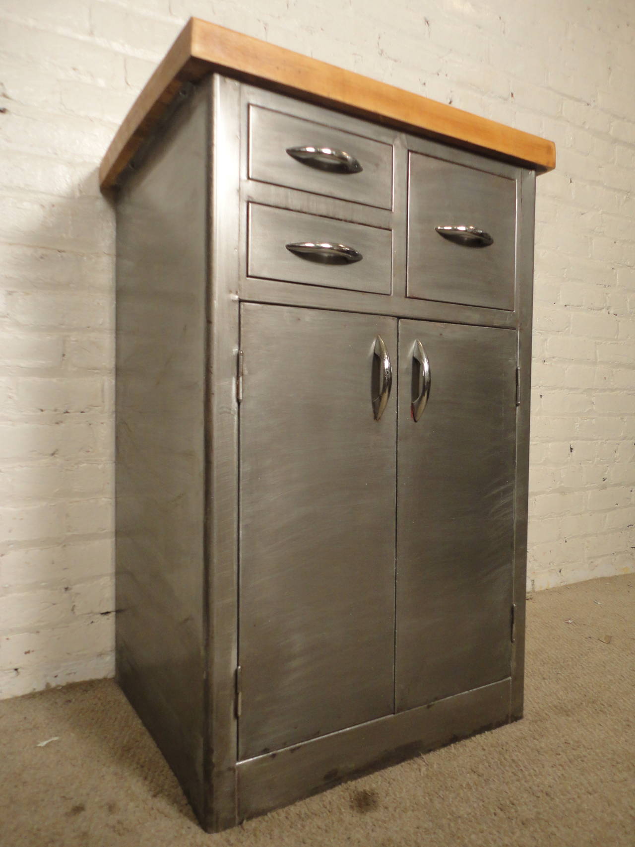 Unique Industrial Metal w/ Butcher Block Top at 1stDibs