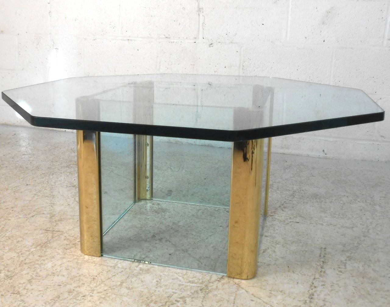 MidCentury Modern Brass and Glass Octagonal Pace Style Coffee Table