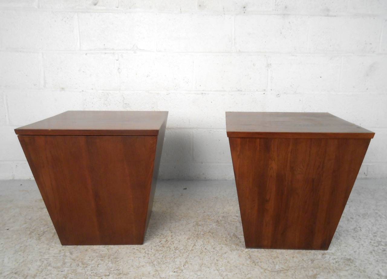 Pair Unique MidCentury Walnut Storage Cube End Tables at 1stDibs