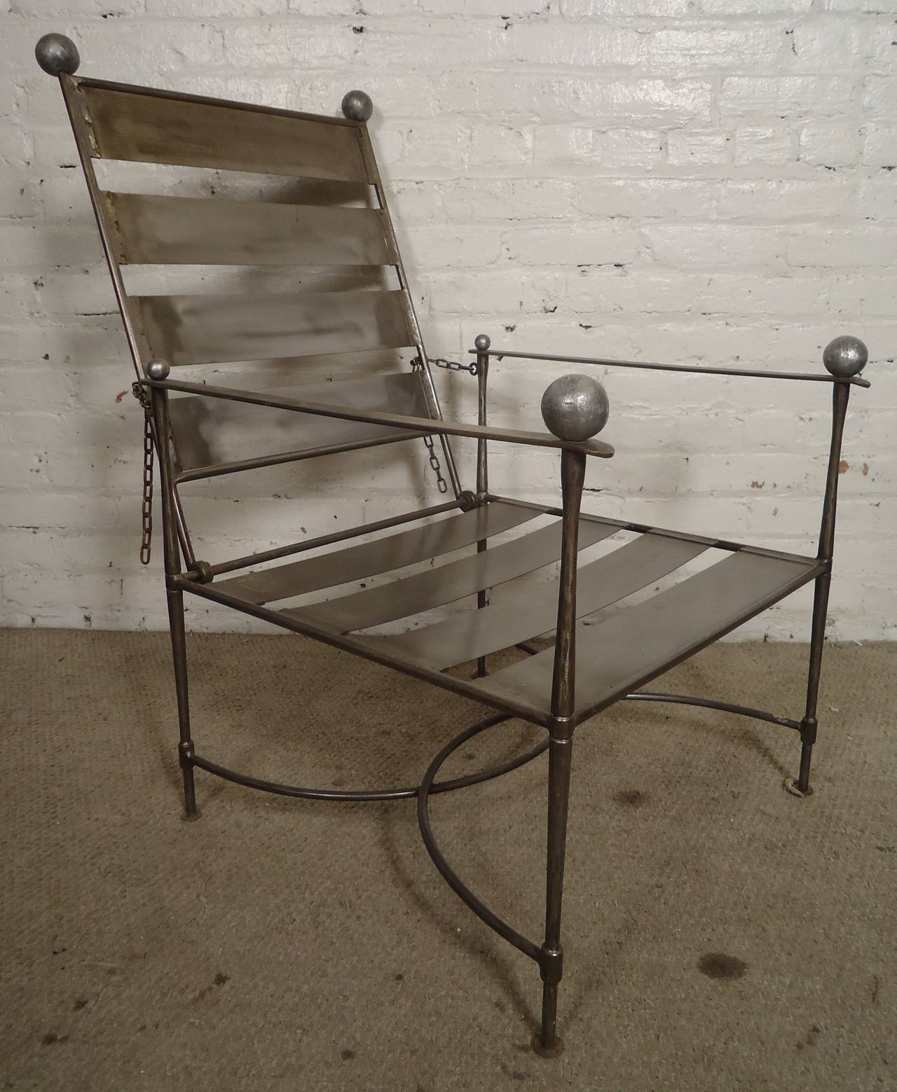 Unusual Pair of Industrial Slatted Folding Metal Armchairs at 1stDibs