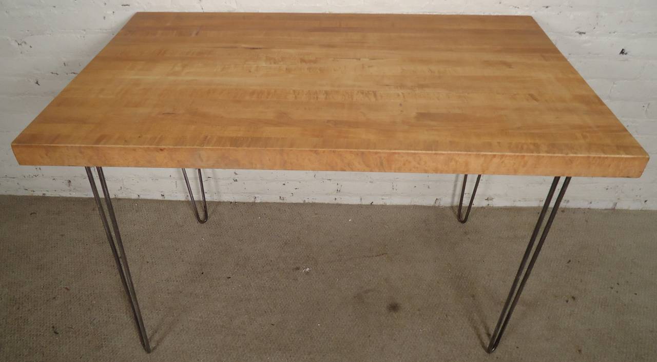 Butcher Block Table on Iron Hairpin Legs For Sale at 1stDibs