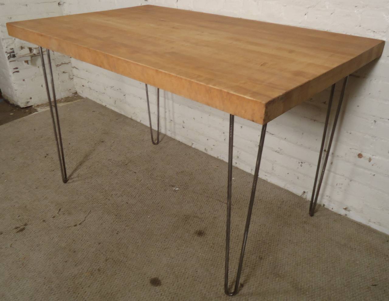 Butcher Block Table on Iron Hairpin Legs For Sale at 1stDibs