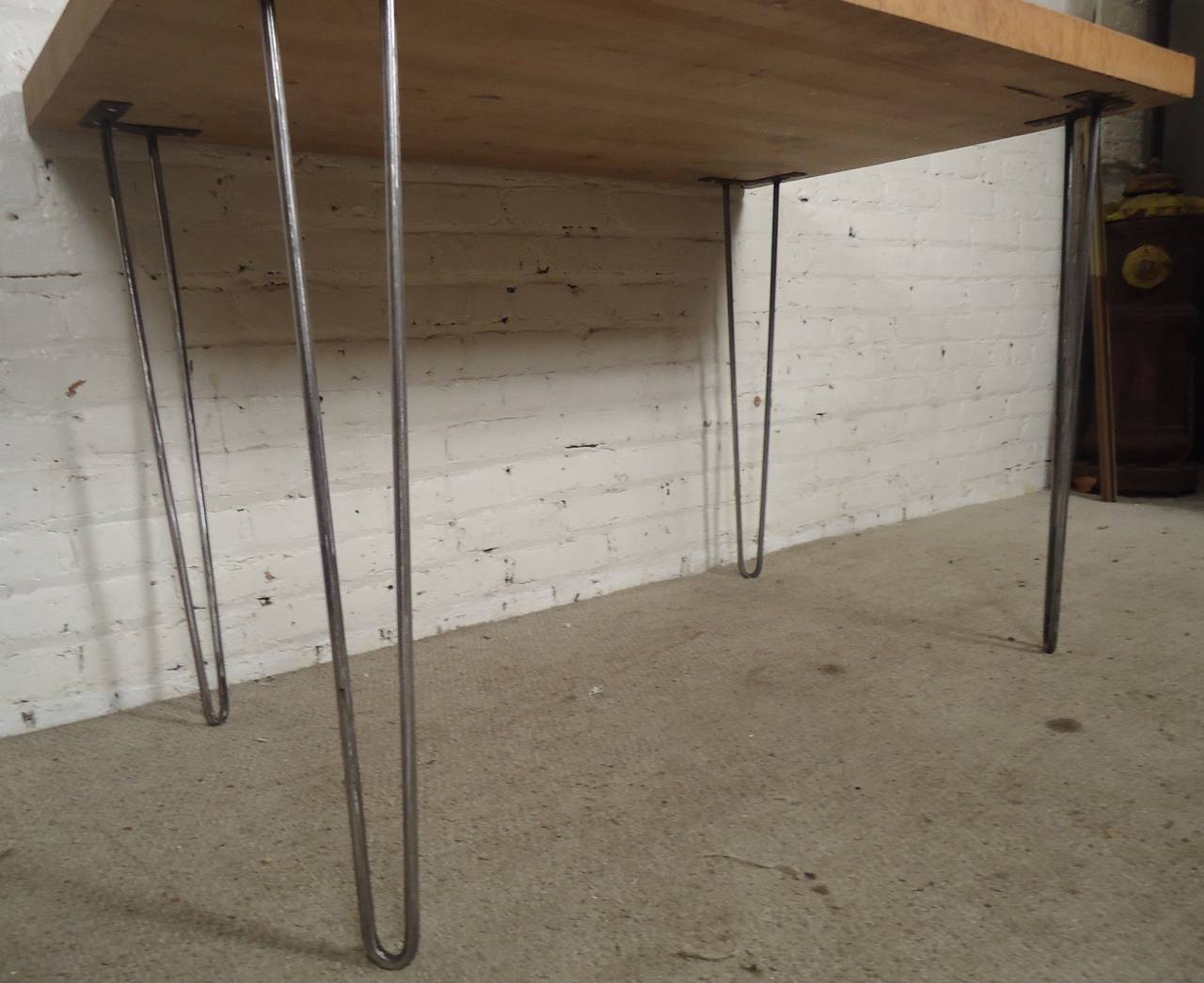 Butcher Block Table on Iron Hairpin Legs For Sale at 1stDibs