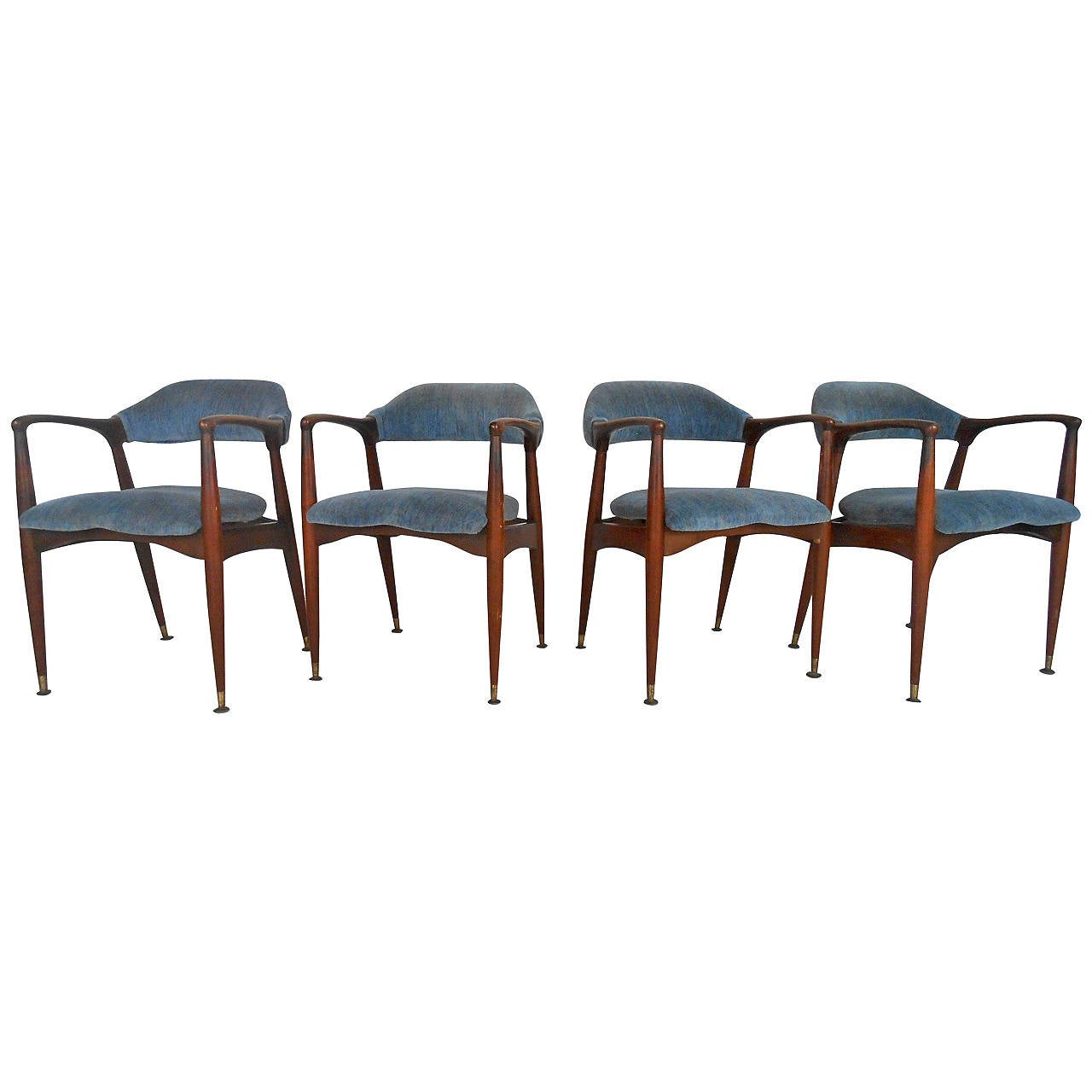 Set of Unique MidCentury Modern Walnut Dining Chairs at