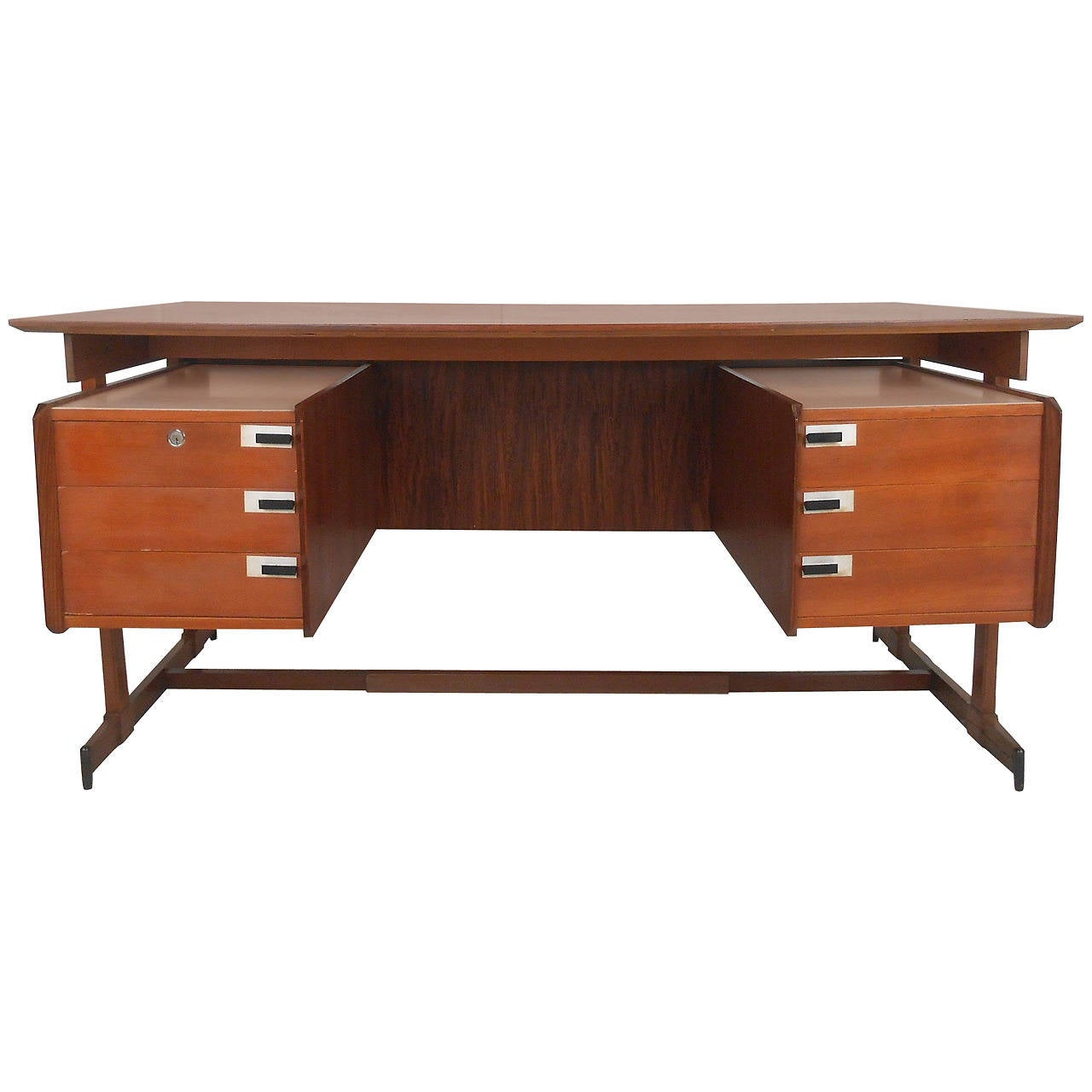 MidCentury Modern Italian Rosewood and Teak Floating Top Executive
