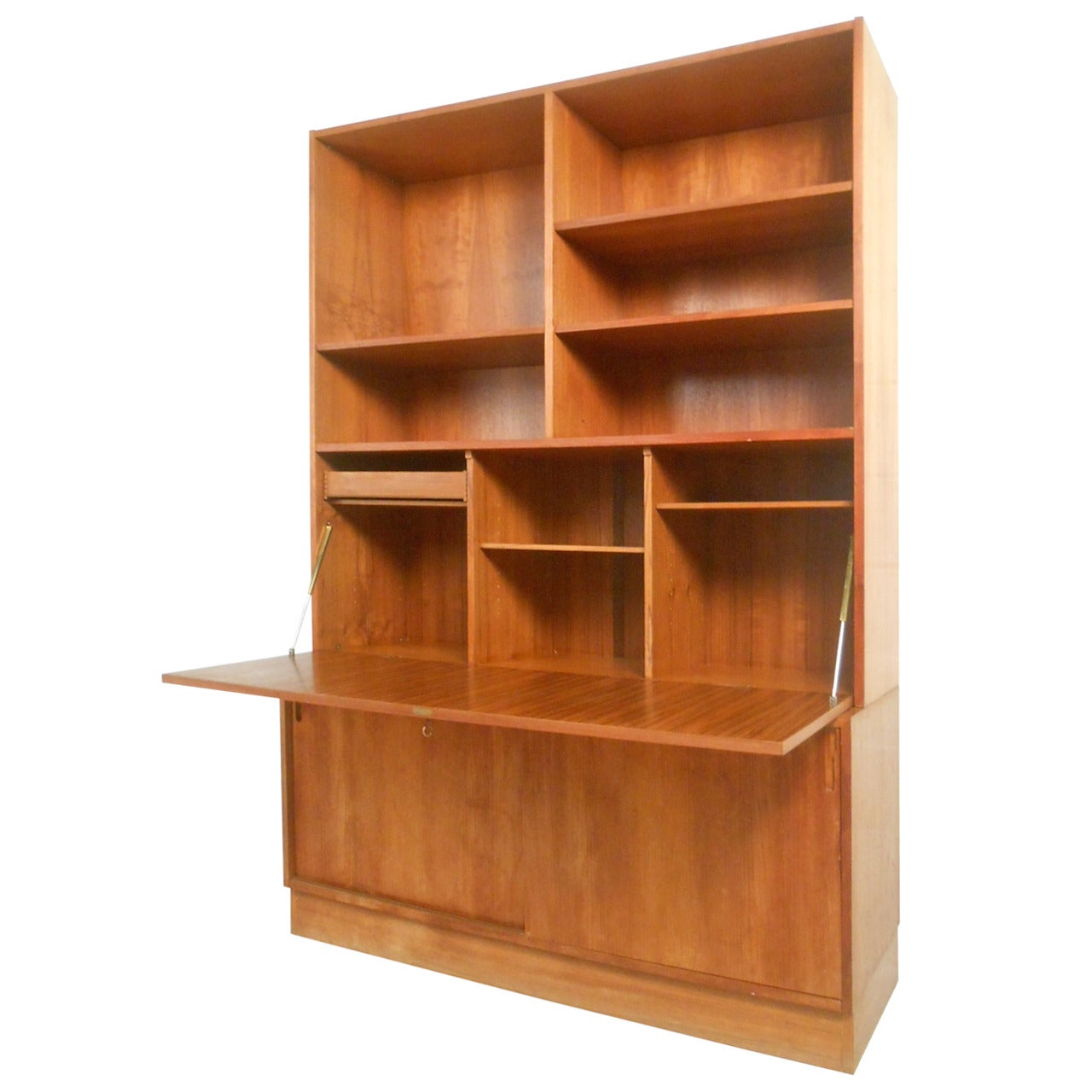 MidCentury Modern Danish Teak DropFront Secretary Bookcase