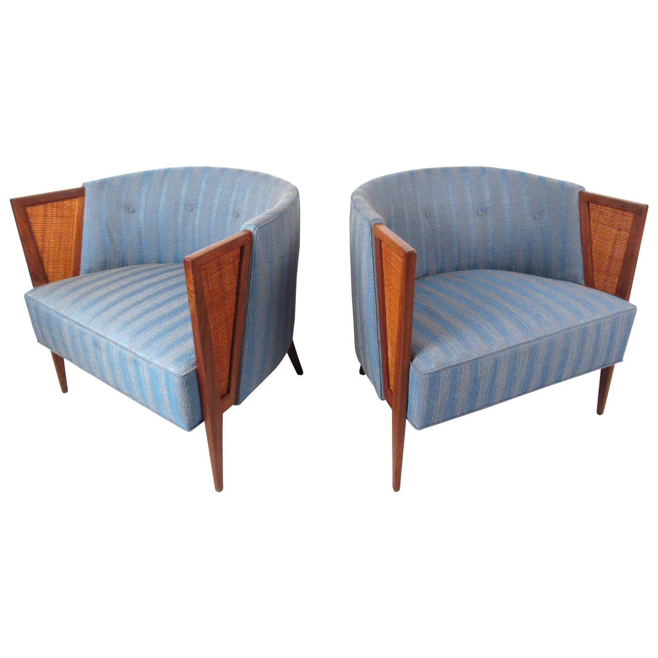 Pair of Unique MidCentury Barrel Back Lounge Chairs For Sale at 1stdibs