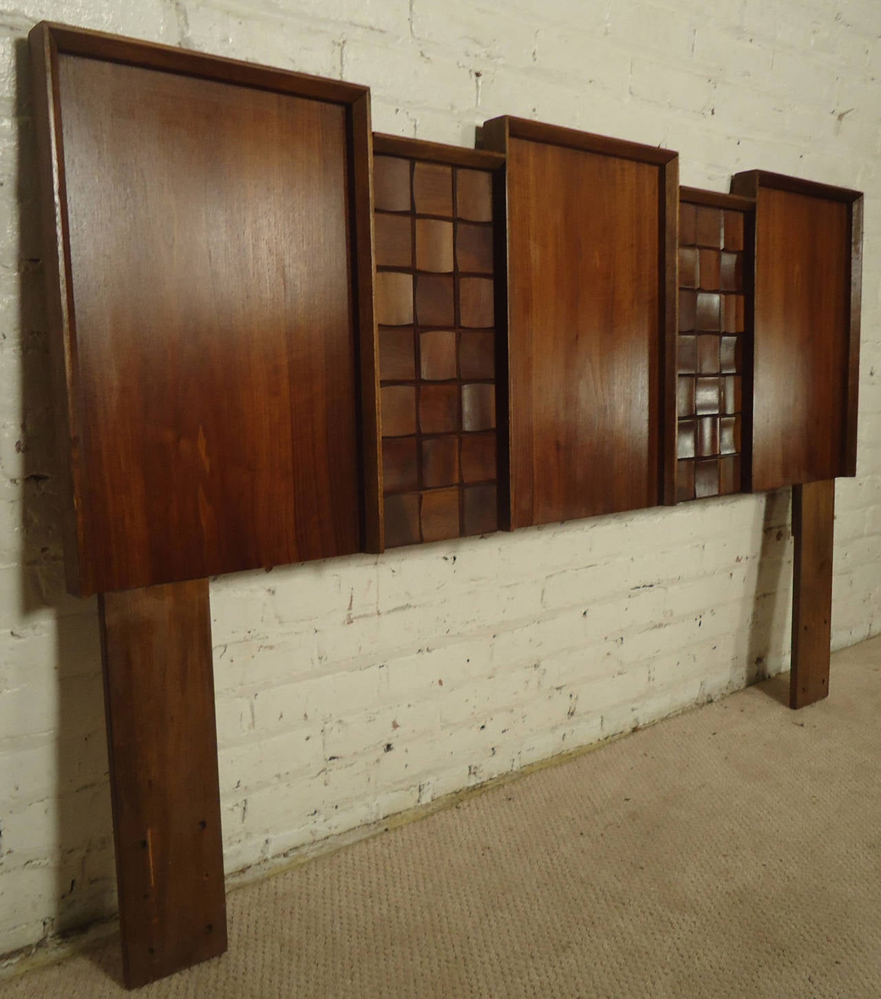 Mid Century American Made Sculpted Walnut Headboard For Sale at 1stdibs
