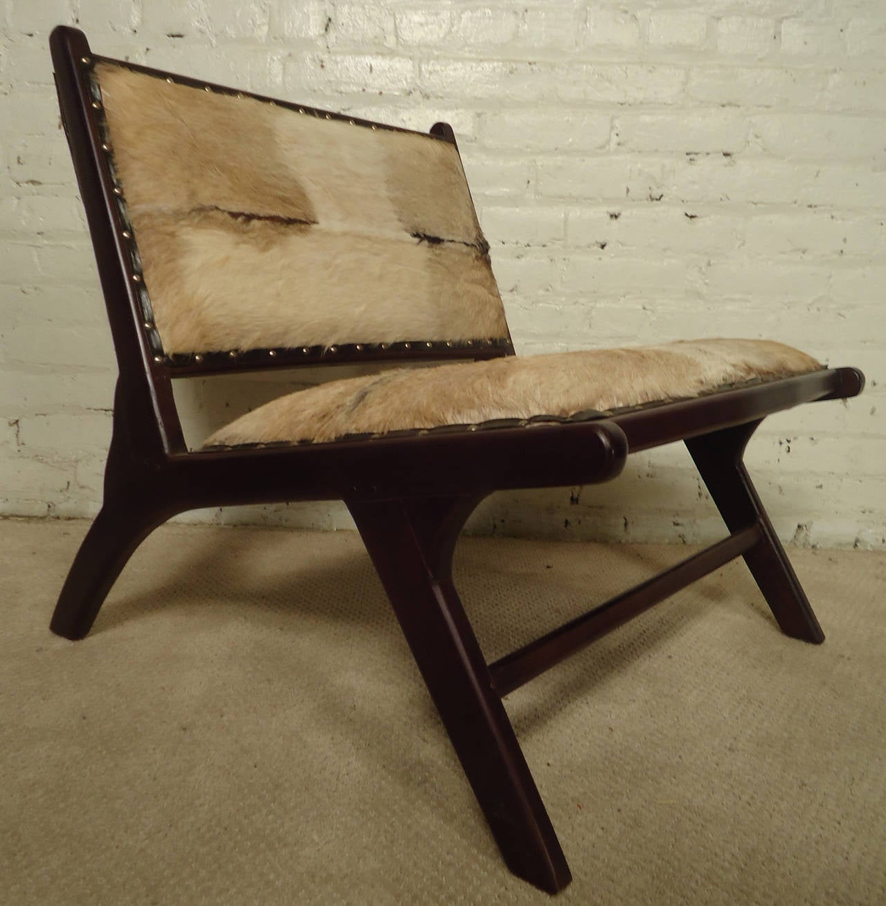 Pair of Mid Century Style Cowhide Covered Side Chairs at 1stDibs