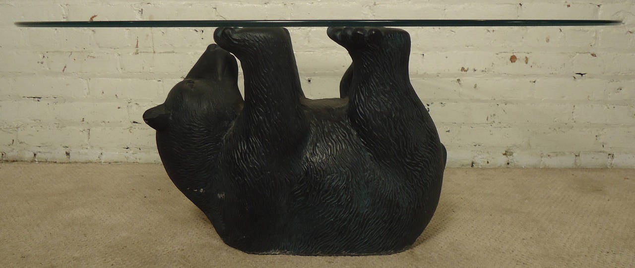 MidCentury Sculptural Bear Table With Glass Top For Sale at 1stDibs