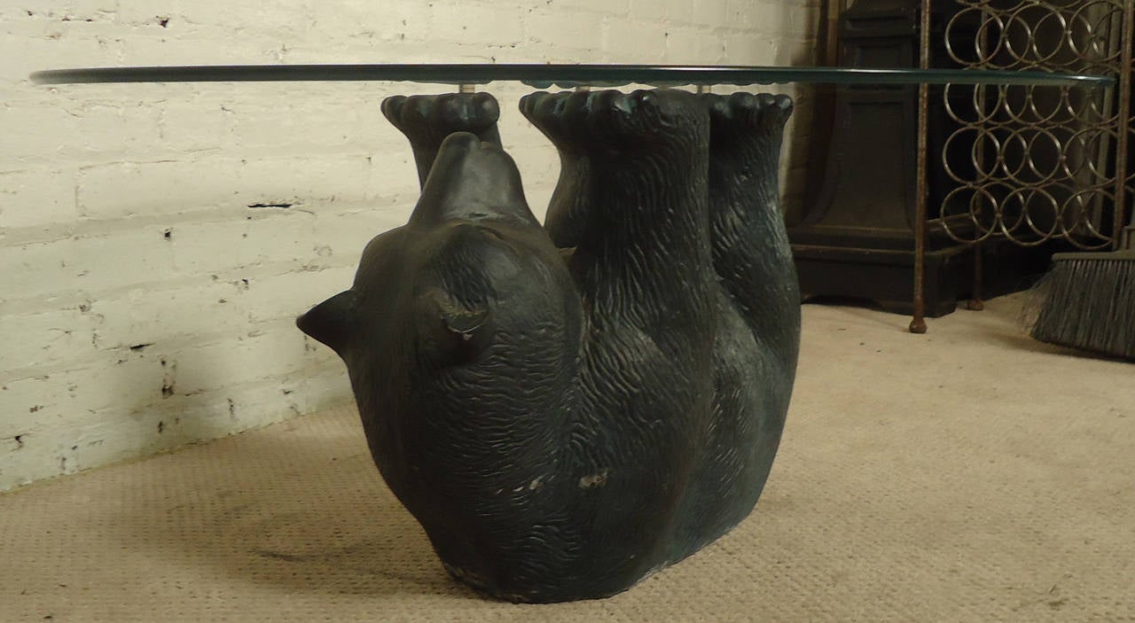 MidCentury Sculptural Bear Table With Glass Top For Sale at 1stDibs