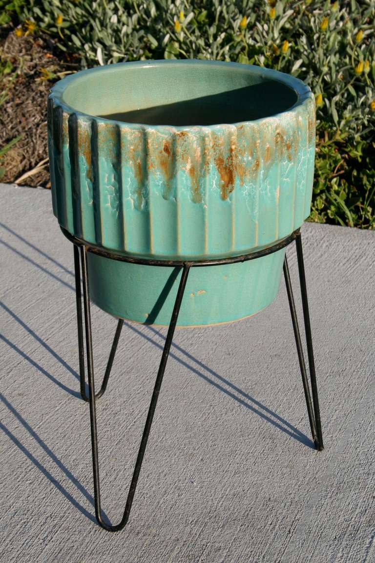 Robinson Ransbottom Planter with Wrought Iron Plant Stand at 1stdibs