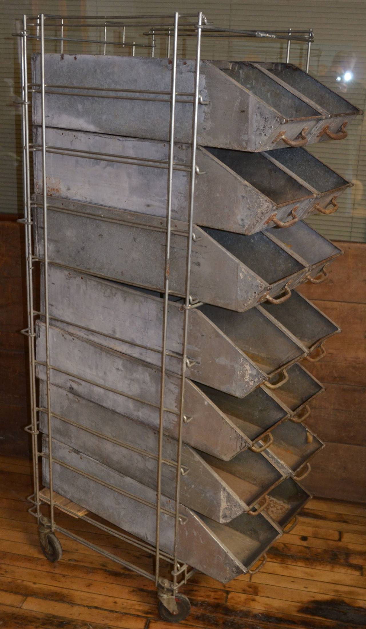 Industrial Bakery Rack with 14 Bins from Wonder Bread Factory at 1stDibs