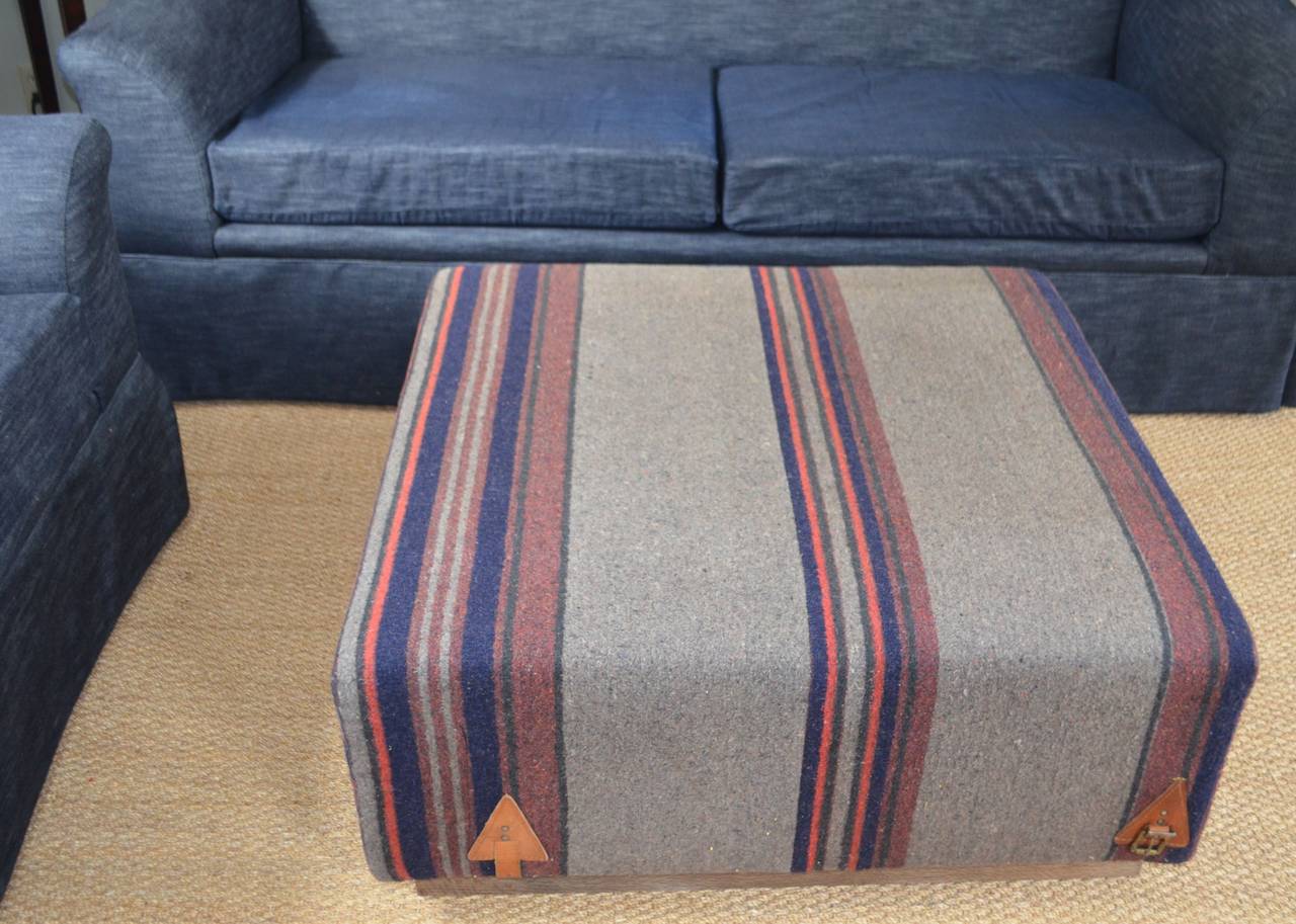 Ottoman Upholstered in Late 19th Century Wool Horse Blanket at 1stDibs