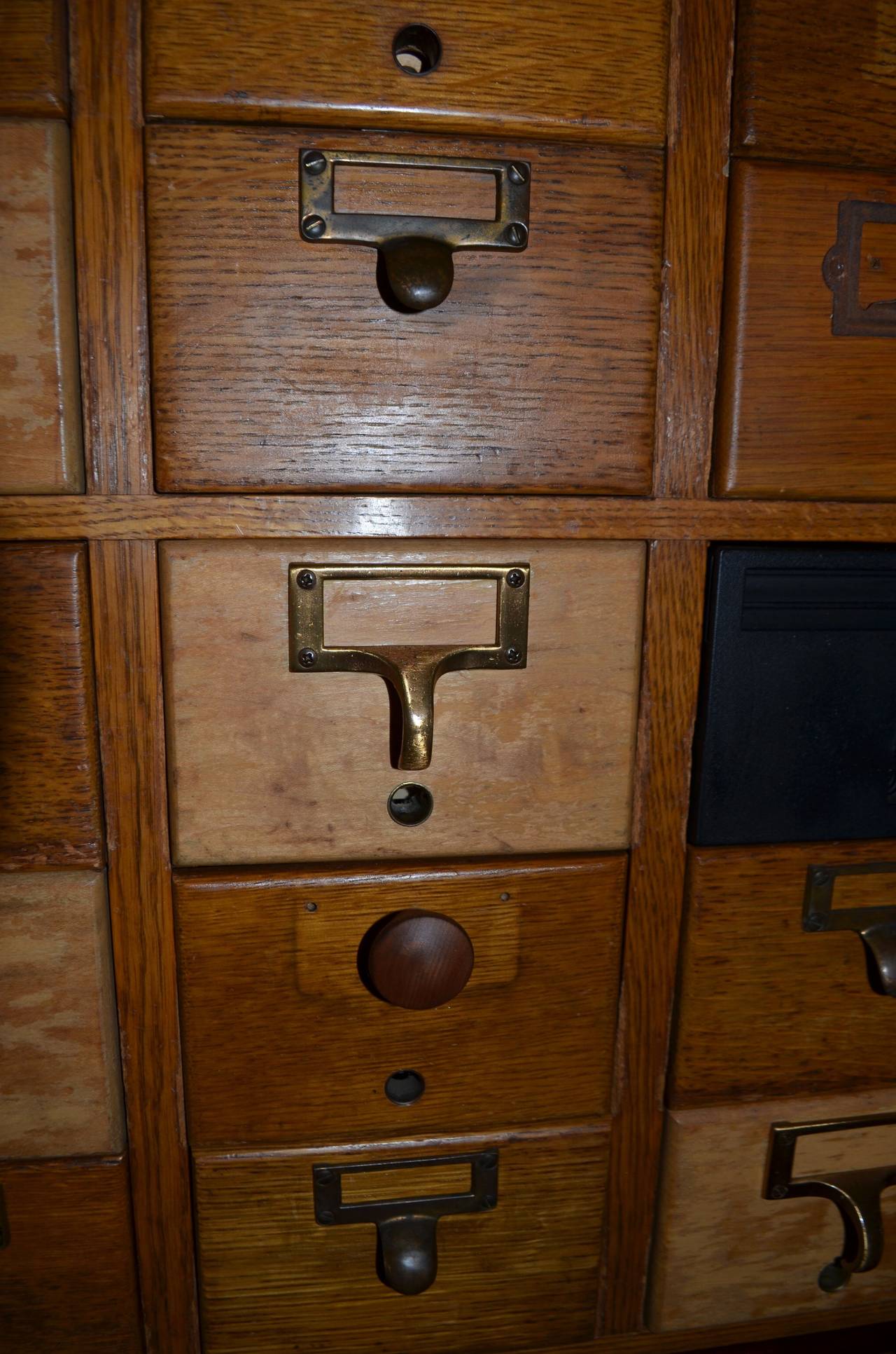 MidCentury Oak Card Catalog with 108 Sliding Wood Drawers at