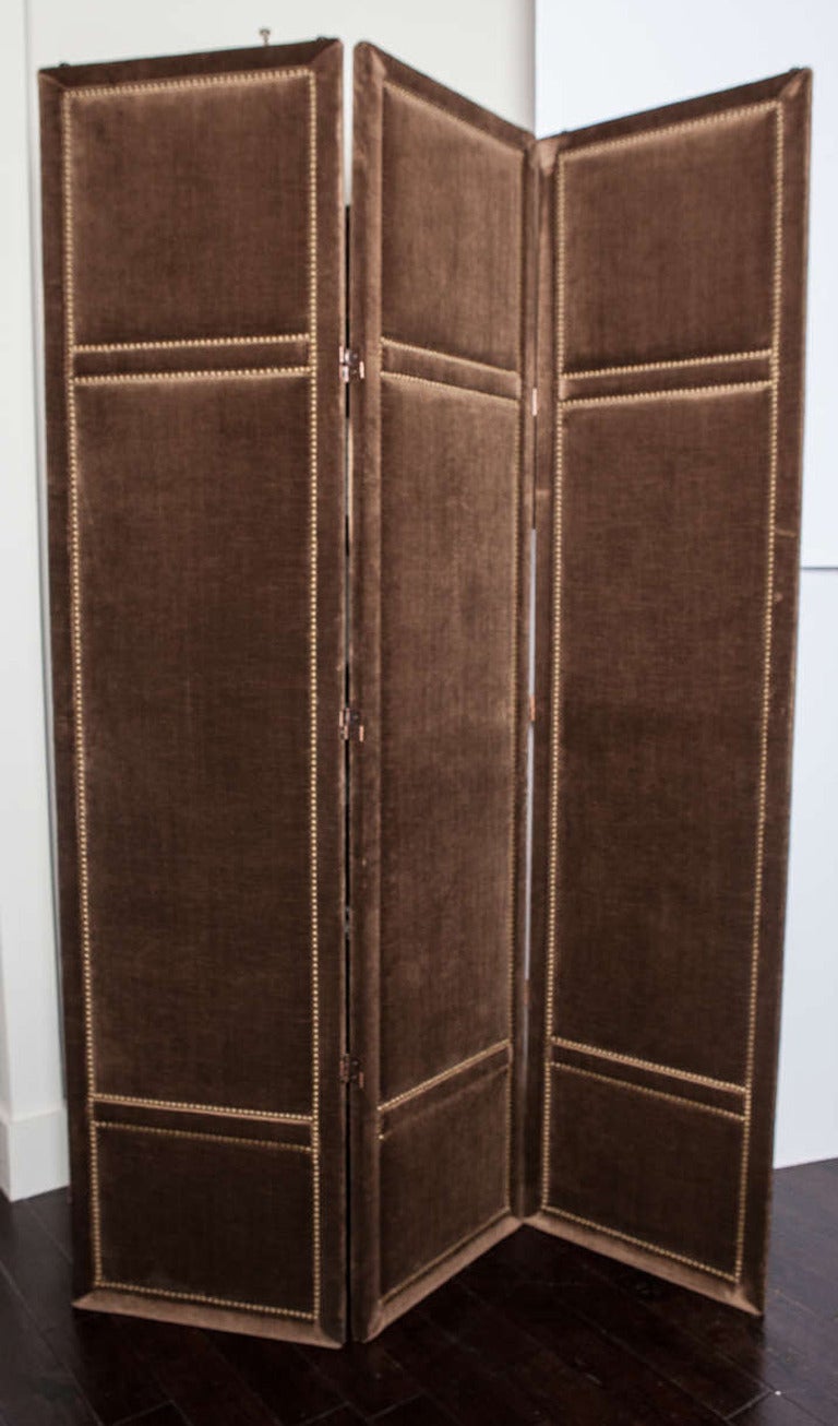 Custom ThreePanel Folding Velvet Screen For Sale at 1stdibs