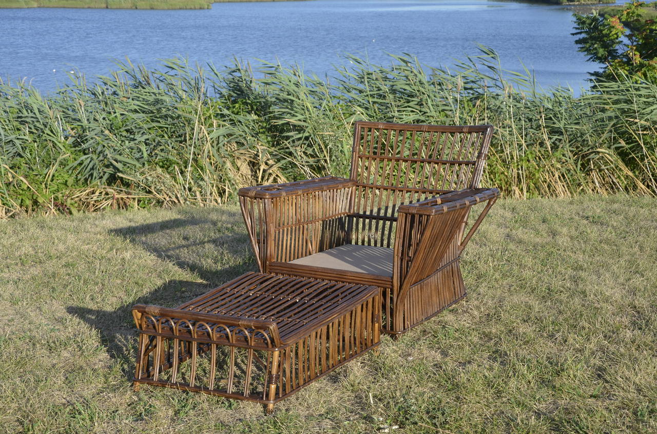 Antique Wicker Lounge Chair and Ottoman at 1stDibs