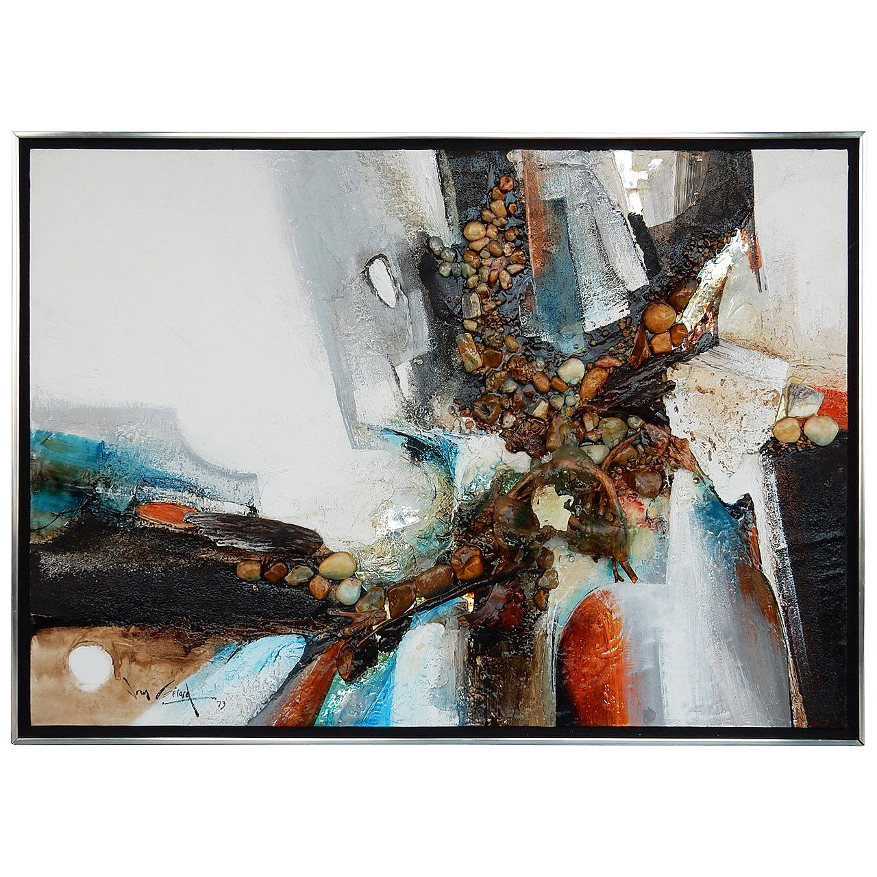 Large Abstract Collage Painting, 1970s at 1stdibs