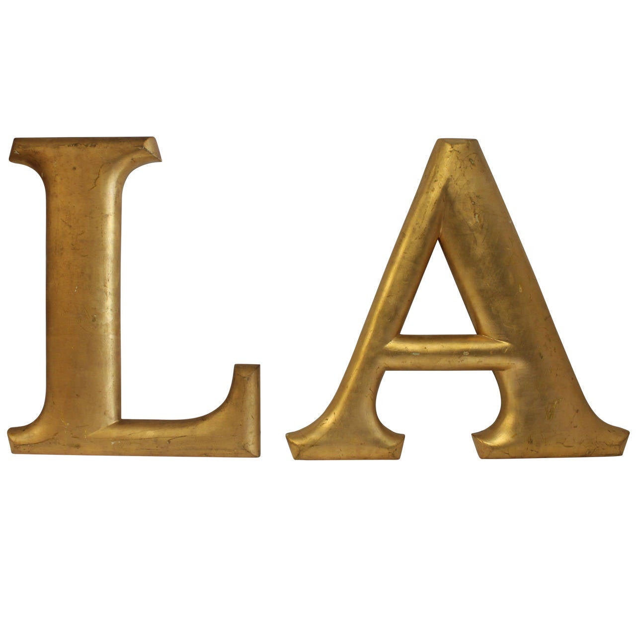 Large Antique Gold Leaf Wood Letters "LA" for Los Angeles For Sale at