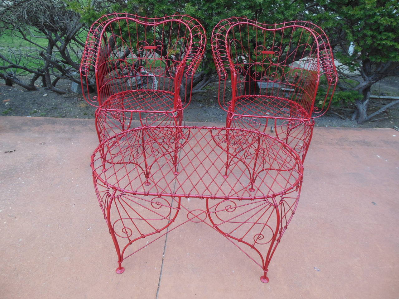 Vintage ThreePiece Ornate Wire Patio Set For Sale at 1stDibs