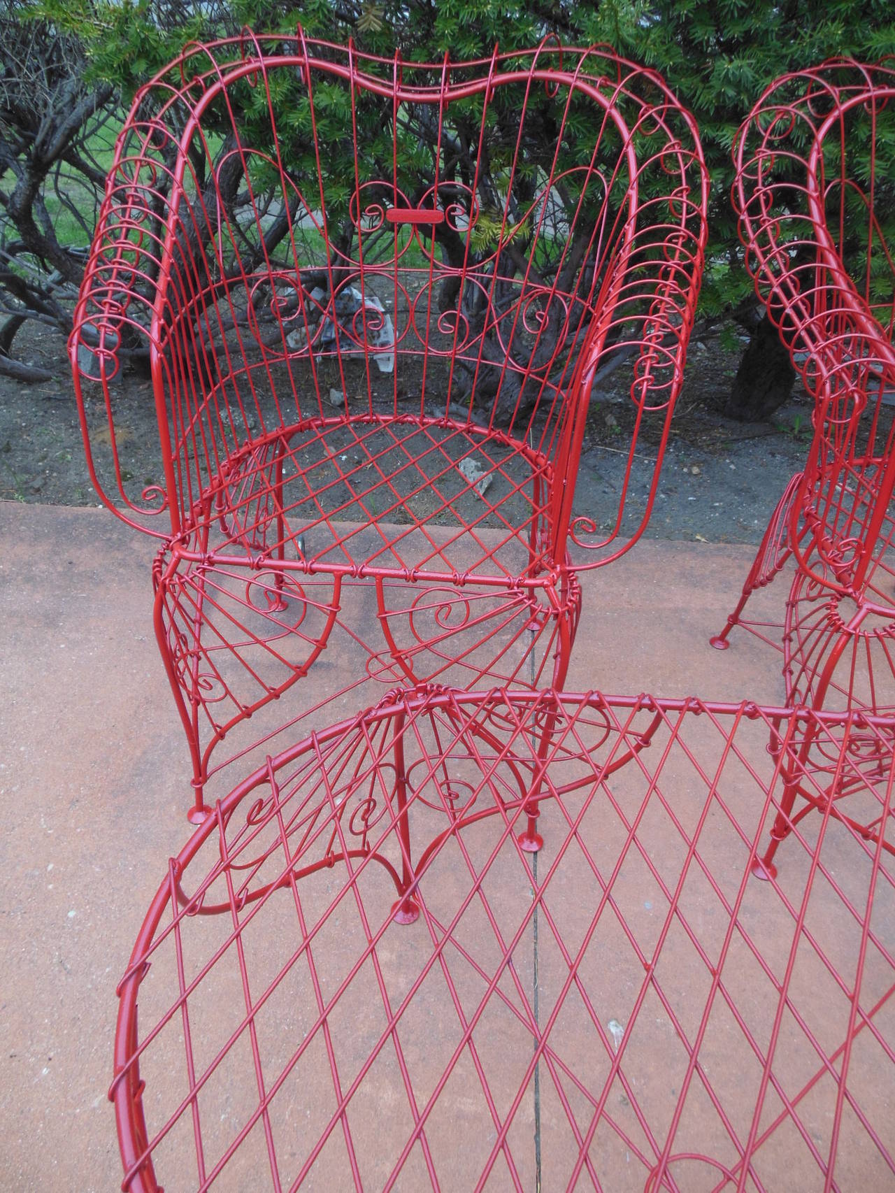 Vintage ThreePiece Ornate Wire Patio Set For Sale at 1stDibs