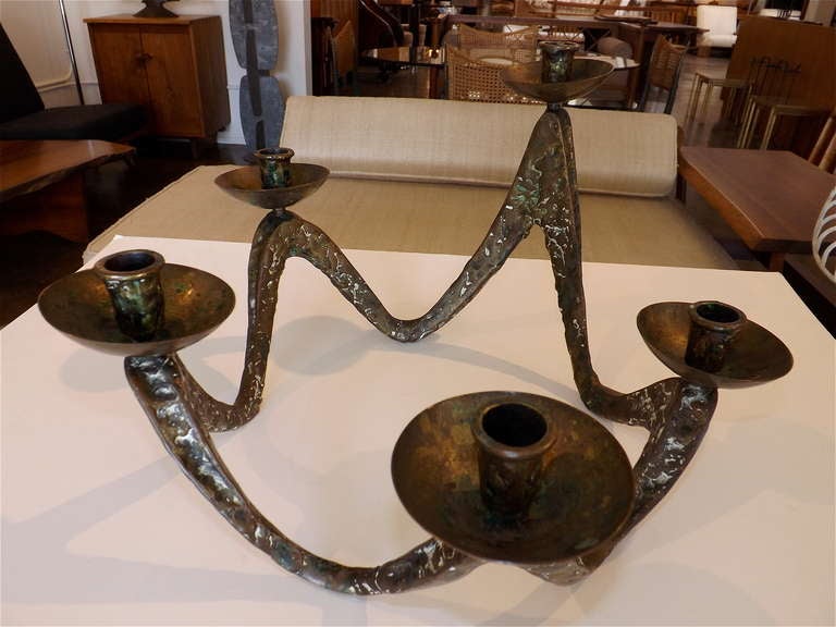 Brutalist Bronze Candle Holder/Centerpiece by H. Salo at 1stdibs