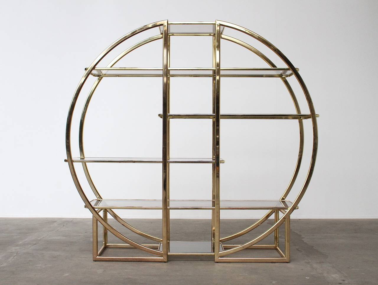 Architectural Circular Brass Etagere in the Style of Milo Baughman at