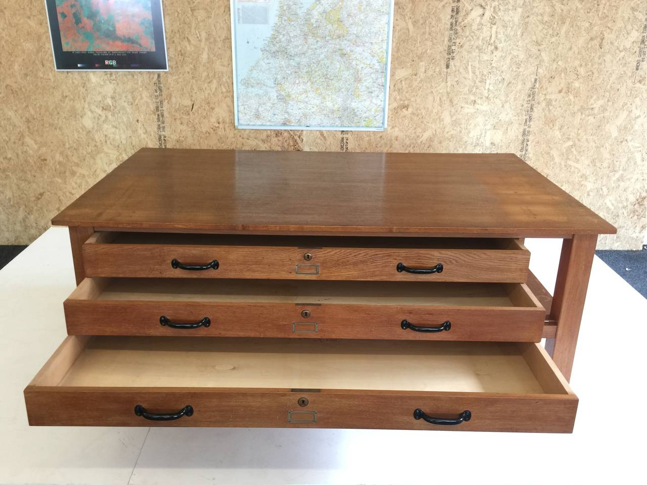 Large Oak Architects Flat File/Map Table from Dutch University at