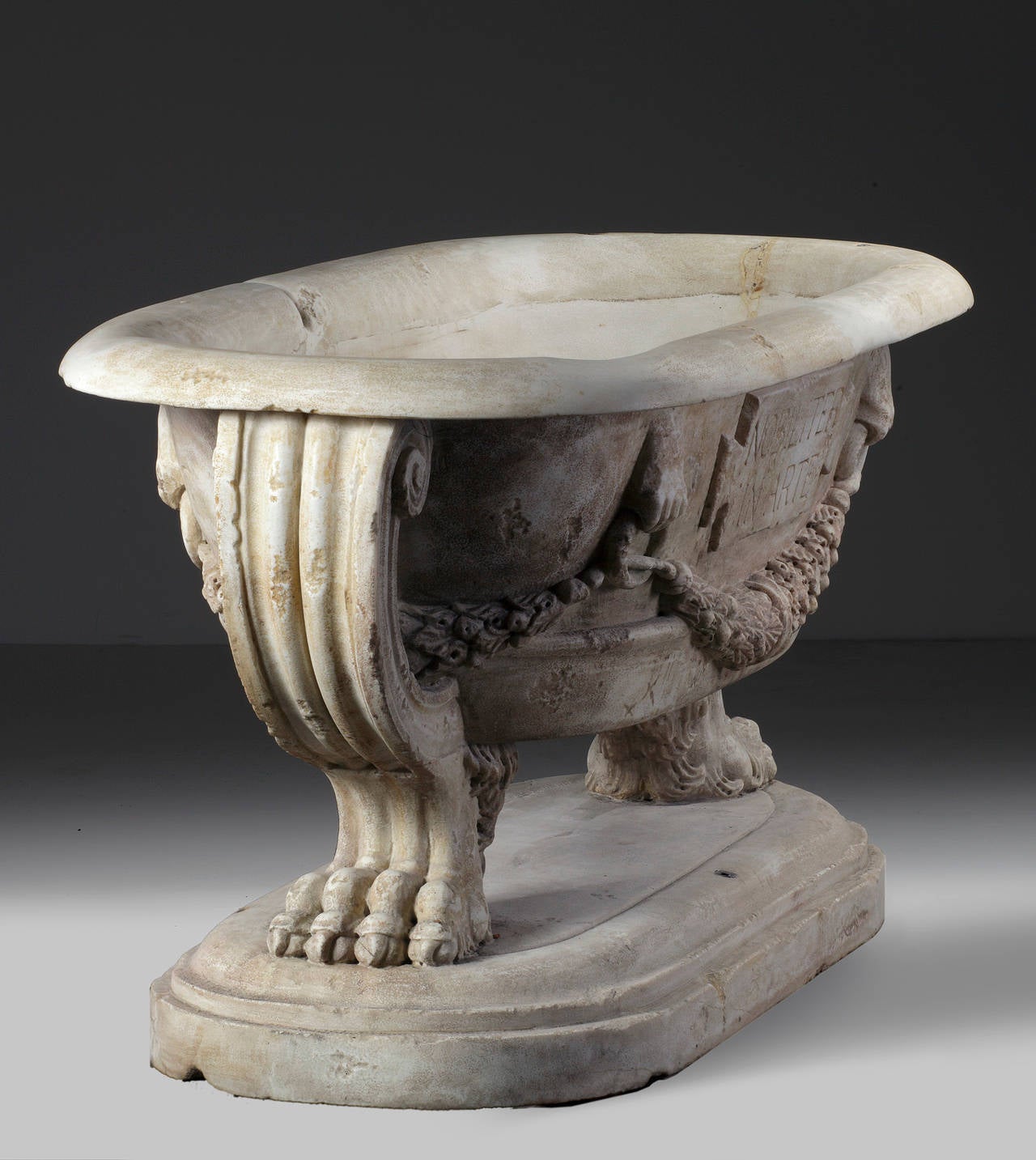 Sculpted Marble Planter in the Manner of a Roman Sarcophagus at 1stDibs