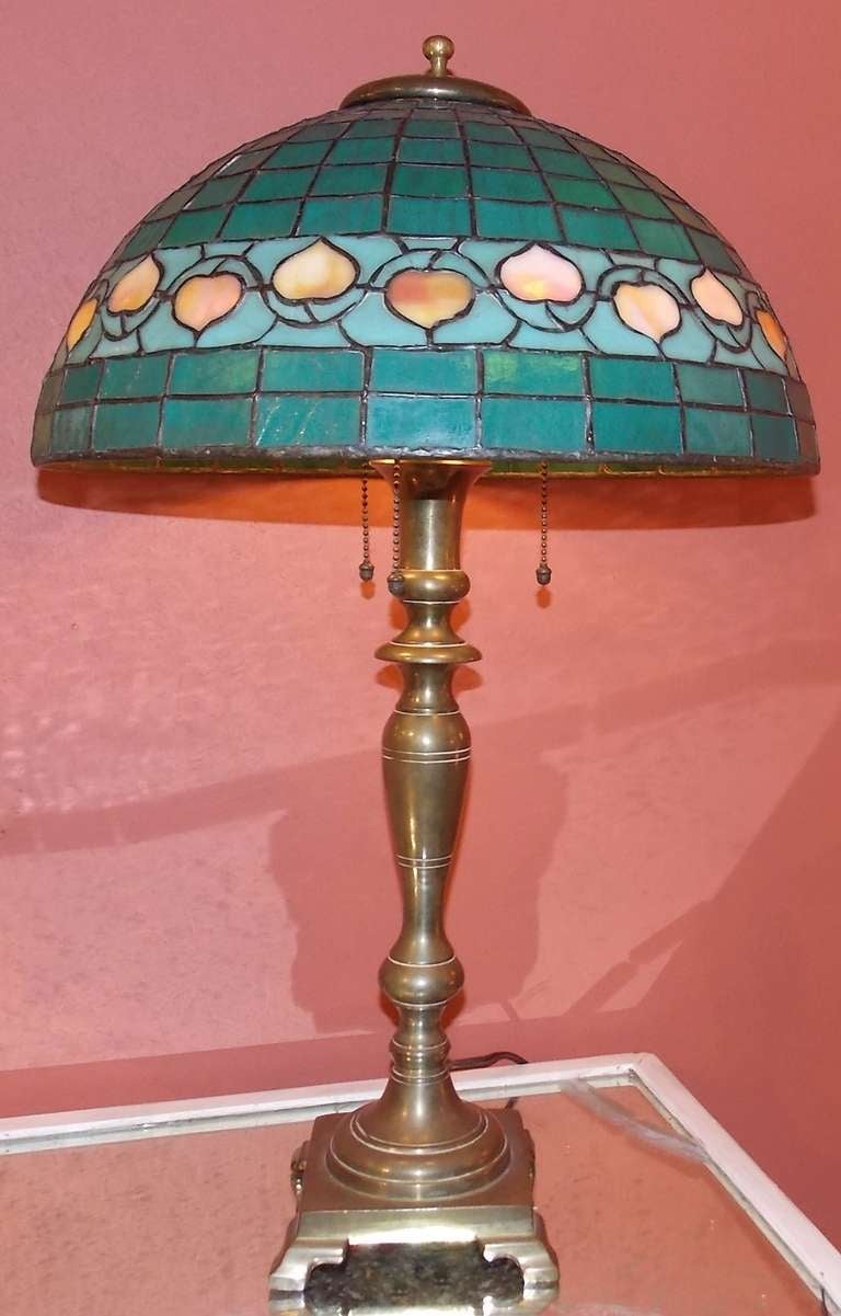 Hubbell Art Deco Brass Lamp with Green Glass Shade at 1stDibs brass