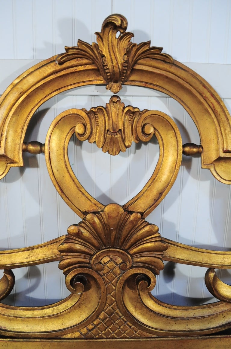 Vintage Gold Gilt French Rococo Style Carved Wood King Headboard at