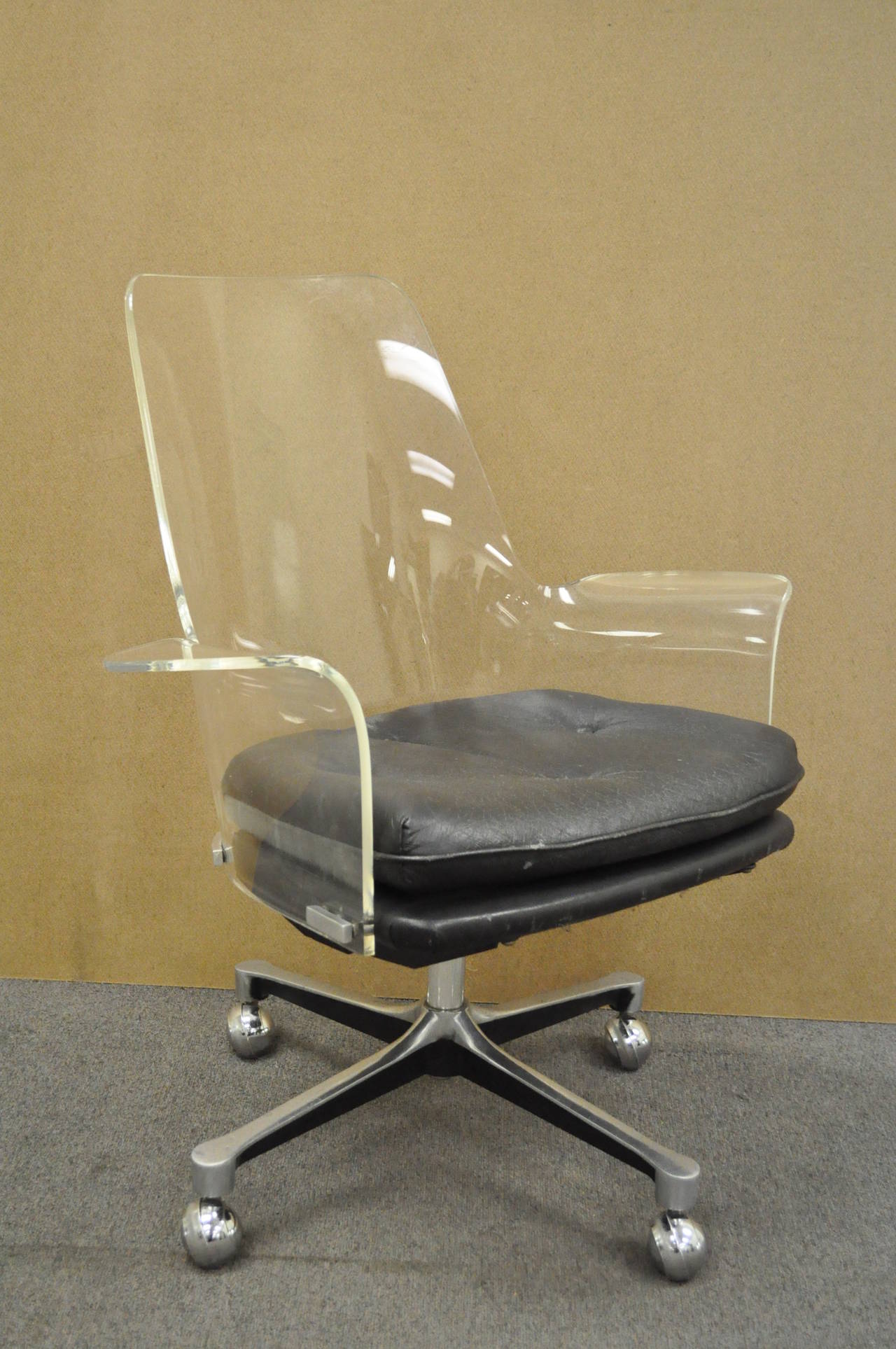 1960s Sculpted Lucite Swivel Desk Chair after Vladimir Kagan and