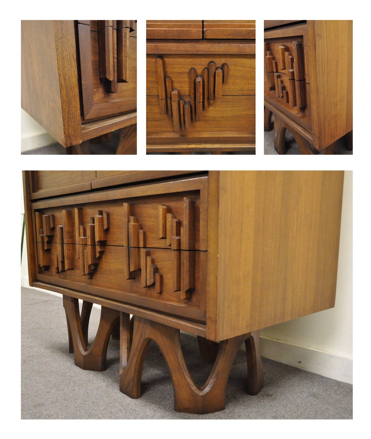 MidCentury Modern Brutalist Teak and Walnut Armoire or Dresser after