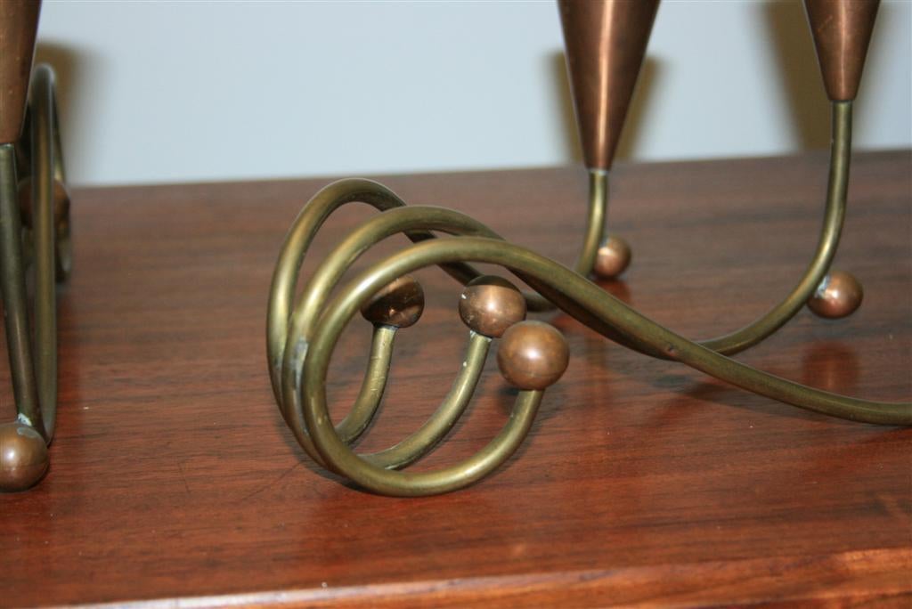 Pair of Vintage Mid Century Modern Brass and Copper Sculptural Candle