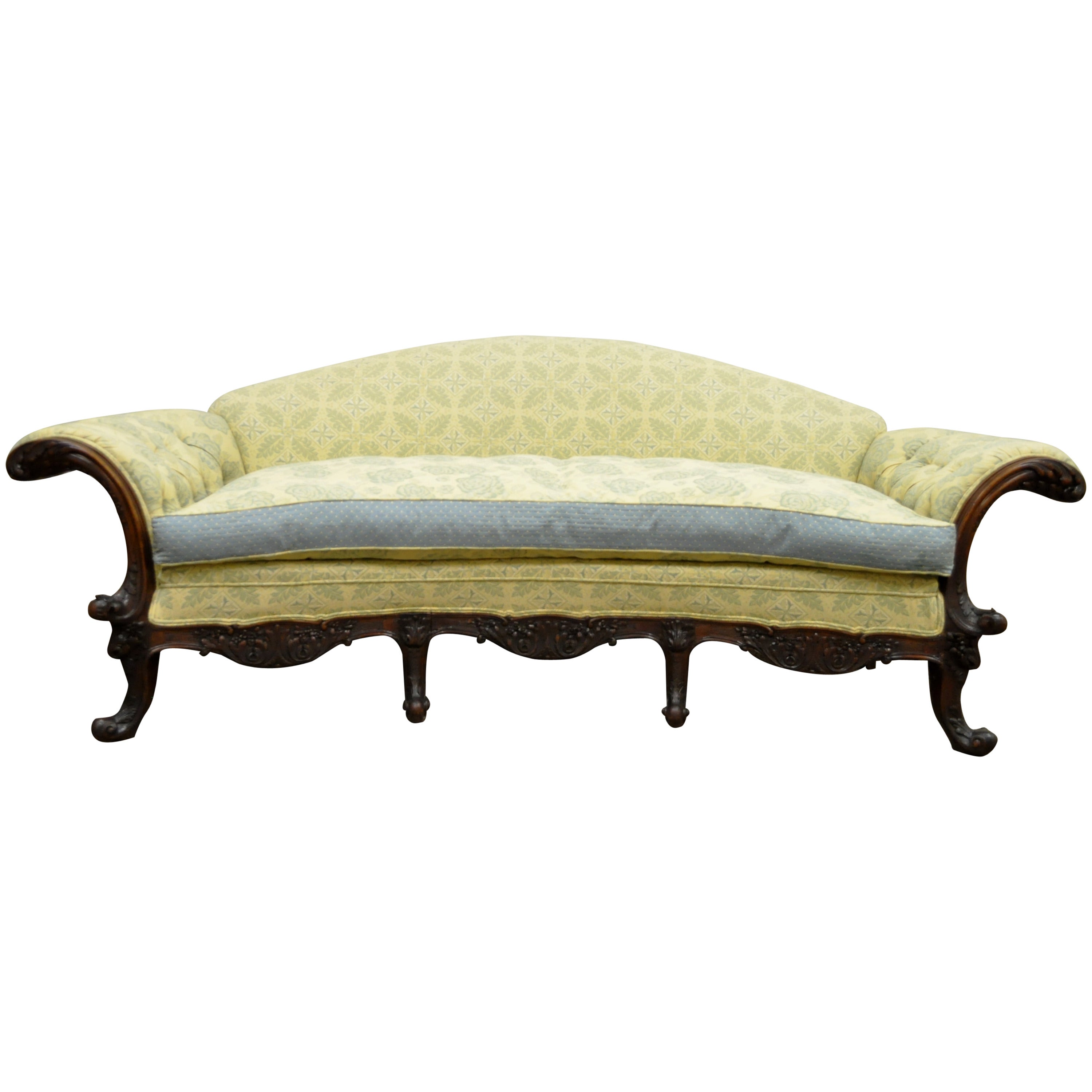 19th Century Style Rolled Arm Carved Mahogany Antique Curved Sofa For Sale at 1stDibs