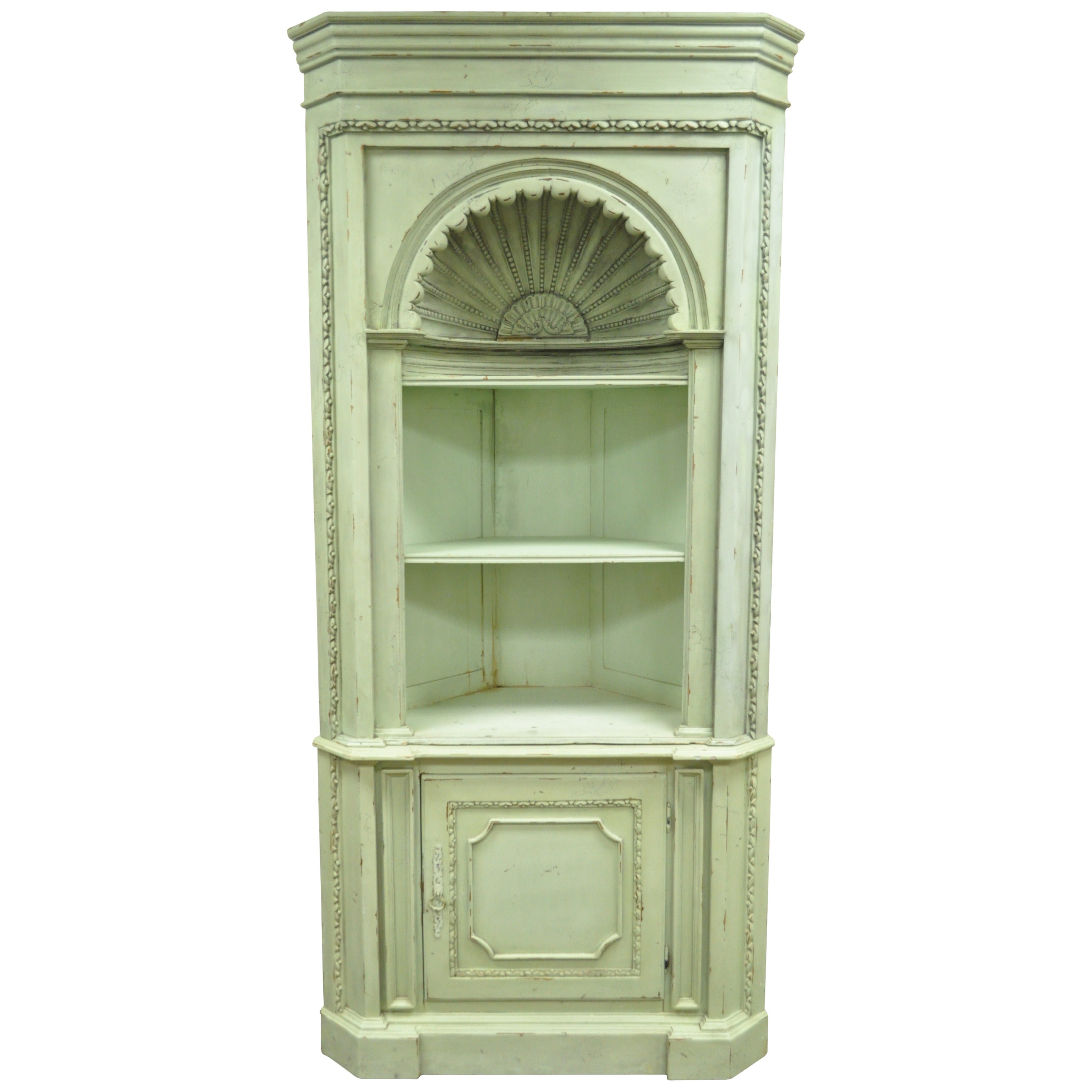 Distressed 20th C. Shell Carved Country French Style Corner