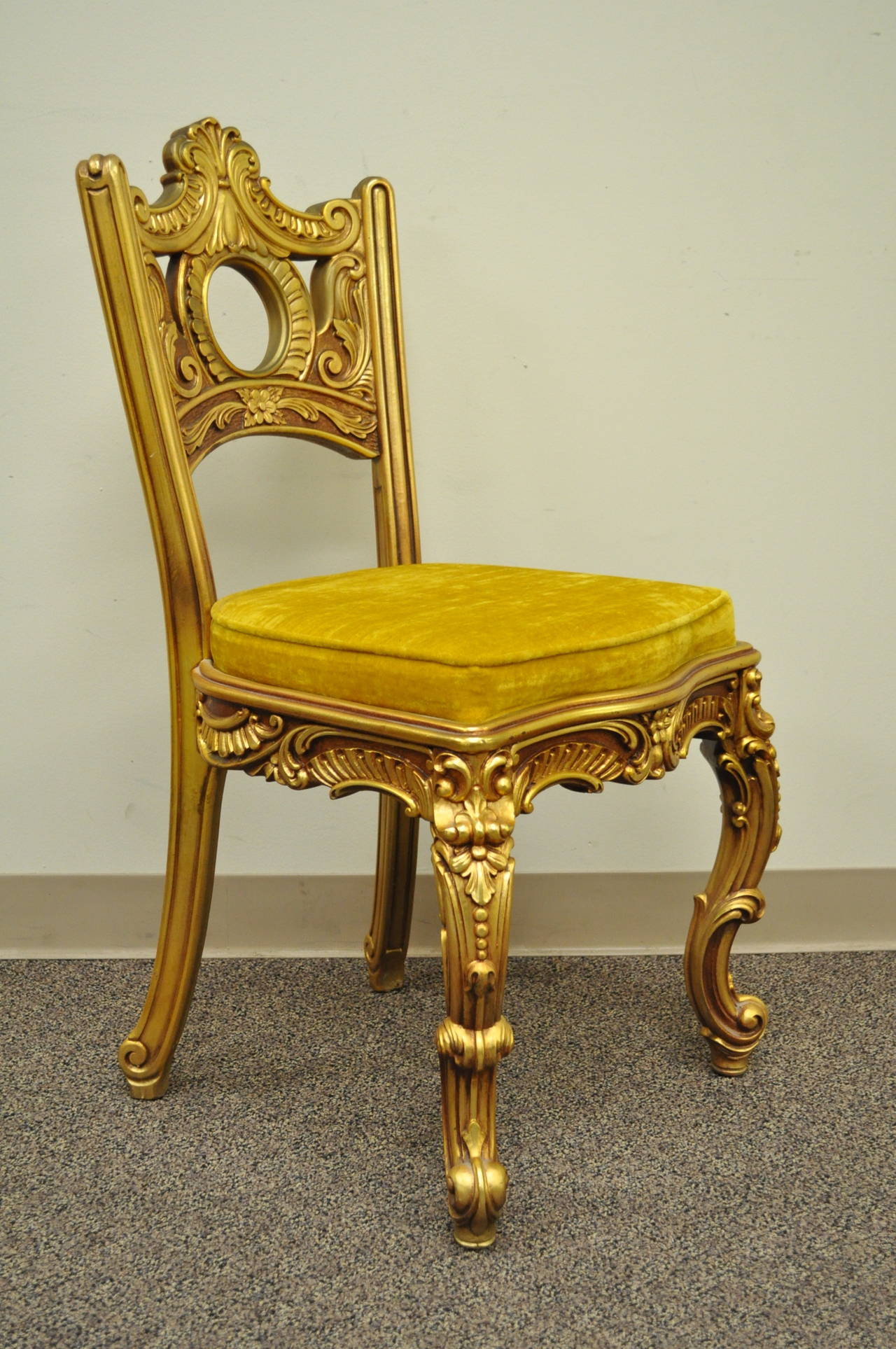 French Baroque Style Gold Gilt Vanity or Desk with Chair attr. to Roma