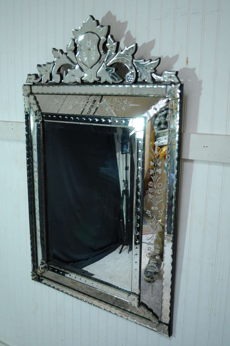 Vintage 20th Century French Style Etched Glass Wall Mirror at