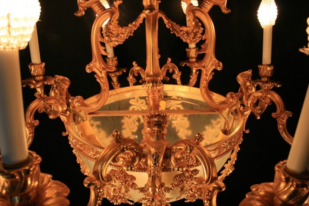 French Rococo Style Dore Bronze Chandelier w/Angels Made Italy For